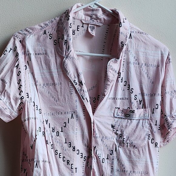 Victoria's Secret Pink/Black Cotton Blend Button Down Pajama Shirt Size Small - Picture 6 of 16